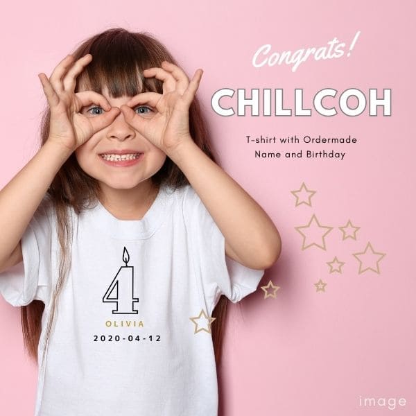 CHILLCOH(チルコ)【3歳4歳5歳6歳バースデーTシャツ】90・100・110・120サイズ 名前・誕生日オーダーメイド