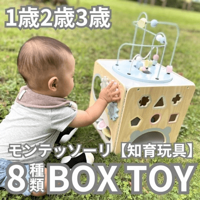 1歳2歳3歳ボックスおもちゃ【知育玩具】木製モンテッソーリ玩具【8種類遊べるプレイトイボックス】【ペールカラー】