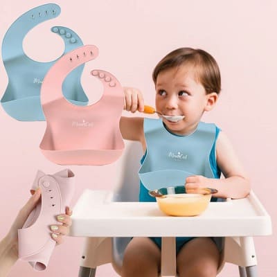 洗える離乳食エプロン MonCiel シリコンビブ 6か月頃から3歳くらいまで使える食事用エプロン・スタイ 丸めて持ち運びコンパクト