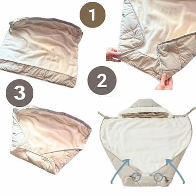 防寒ケープ(抱っこ紐ヒップシート ベビーカー対応)赤ちゃん新生児から1歳2歳3歳 寒さ対策 【暖か軽い洗える】多機能 撥水加工のサーモライトエコメイド エアバギー【サンドアッシュ】1000-63-01