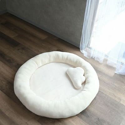 【ベビージム プレイジムマット】【プレミアム厚手ふわふわ】【コットンキャンディ】赤ちゃん(新生児0歳)から長く使える!折りたたみ収納ケース付きプレイマットと取り外せるおしゃれな知育おもちゃ。 寝返り腹ばい安心クッション！