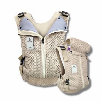 ベベスワン抱っこ紐 【サンドベージュ】bebe swan正規品 肩と腰が痛くないベスト型で前ファスナーで一人で簡単装着【着る抱っこひも】新生児から使える、おんぶも簡単。妊婦さんの出産準備、腰痛肩こり腱鞘炎で買い替えにフィット感抜群のベベスワン試着比較できる店舗有(東京・大阪)