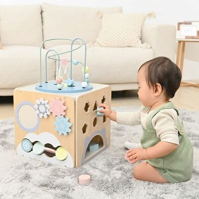 1歳2歳3歳ボックスおもちゃ【知育玩具】木製モンテッソーリ玩具【8種類遊べるプレイトイボックス】【ペールカラー】おしゃれでかわいいデザインで1歳2歳の誕生日やお孫さんへプレゼントに