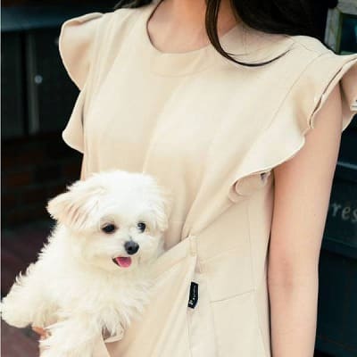 【犬抱っこ服】カンガルーポケット服(犬が入れる)大人上品ワンピース【P-KURARU】小型犬(約3.5kgまで)トイプードル チワワ ポメラニアン マルチーズ ヨークシャテリア MIX犬等