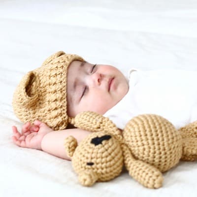 ニューボーンフォト セルフ(新生児写真)ベビー赤ちゃんフォト衣装【くまさんとくま耳ニット帽子】