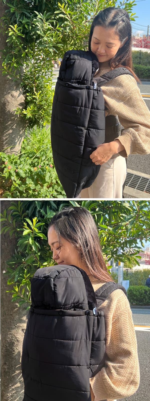 防寒ケープ(抱っこ紐ヒップシート ベビーカー対応)赤ちゃん新生児から1歳2歳3歳 寒さ対策 【暖か軽い洗える】多機能 撥水加工のサーモライトエコメイド エアバギー【ジェットブラック】1000-63-02